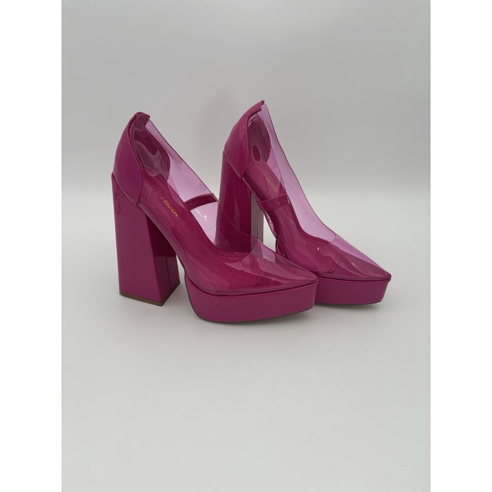 Fashion Nova Pink Clear PVC Platform Block Heels Pumps Womens Size 6.5